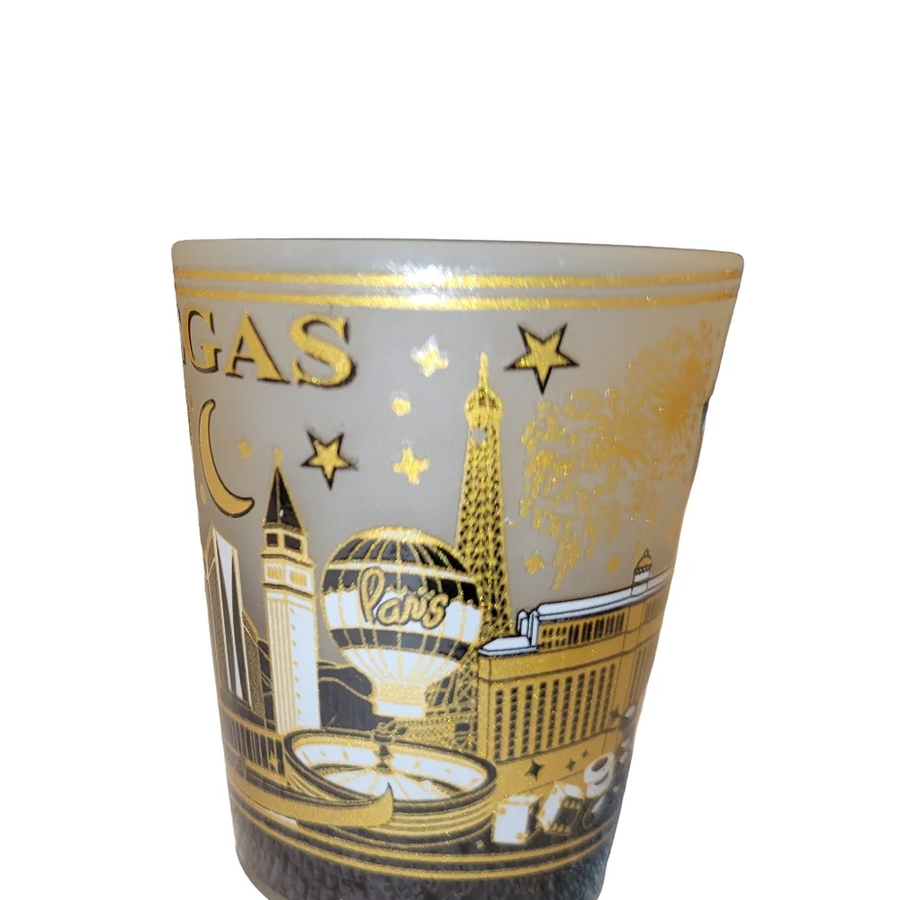 Las Vegas Black & Gold Skyline Shot Glass Souvenir Decor NWOT